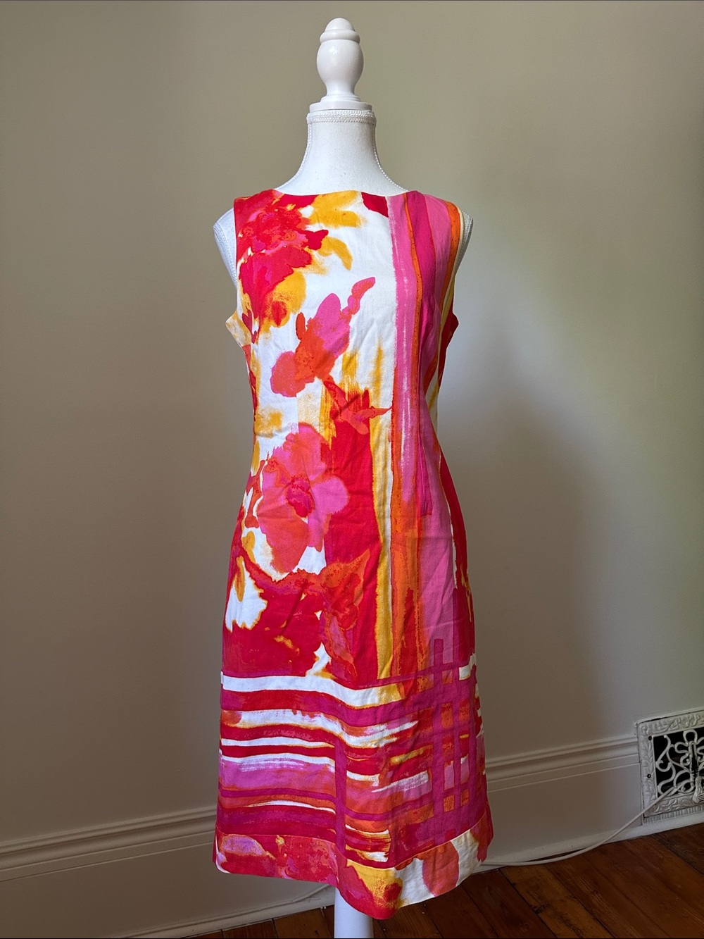 MADISON LEIGH Floral Mixed Print Preppy Wedding High Neck Shift Dress Sz 4